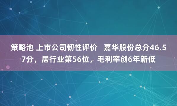 策略池 上市公司韧性评价   嘉华股份总分46.57分，居行业第56位，毛利率创6年新低